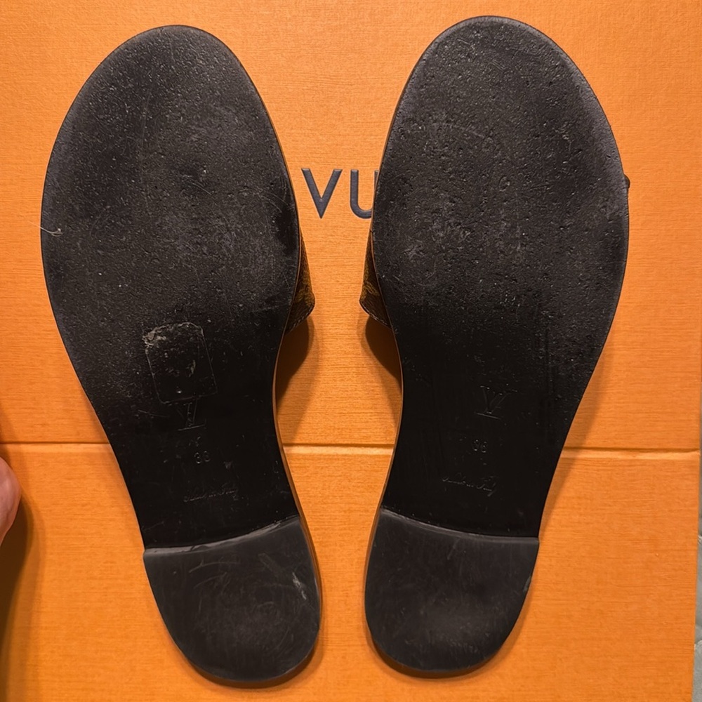 Louis Vuitton Brown and Gold Slide Sandals - Picture 6 of 6